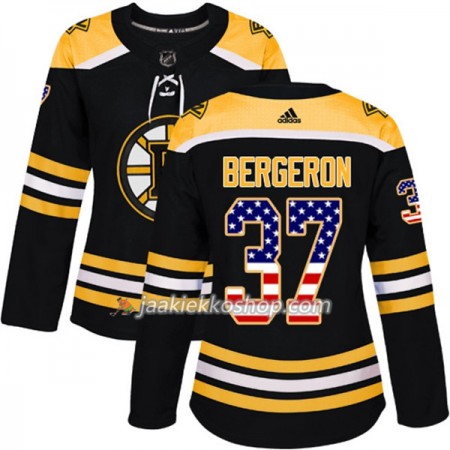 Nainen NHL Boston Bruins Pelipaita Patrice Bergeron 37 Adidas 2017-2018 Musta USA Flag Fashion Authentic